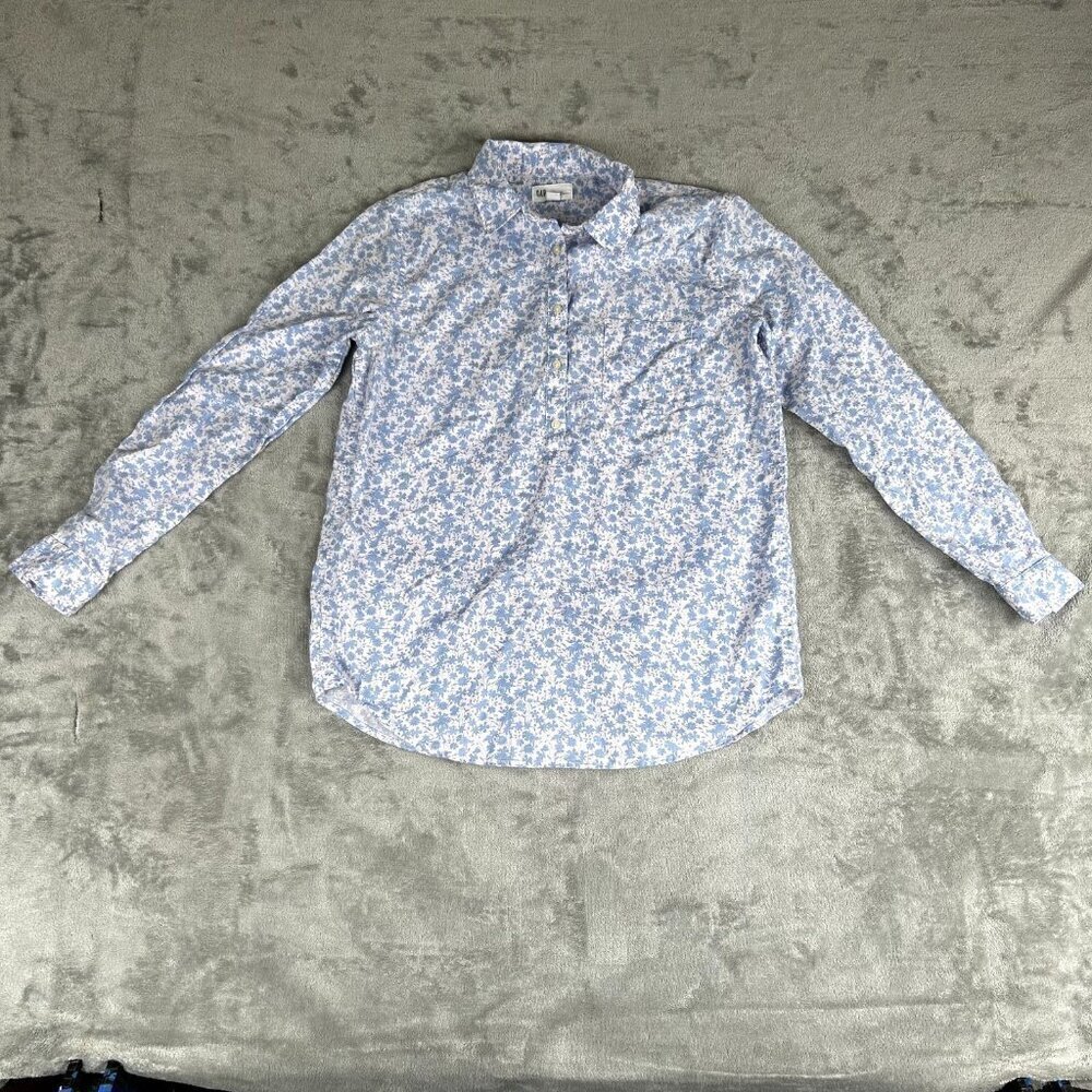 GAP Women's Blouse Floral Button Down Shirt Size Small Linen Blend Minimal